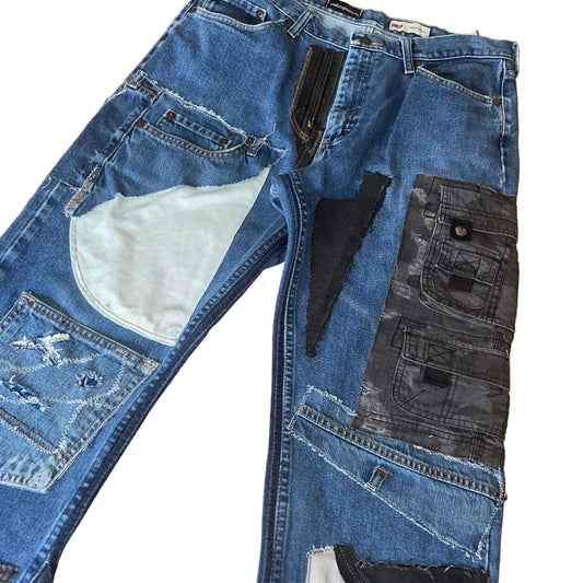“Pockets Full” Patchwork Flared Jeans