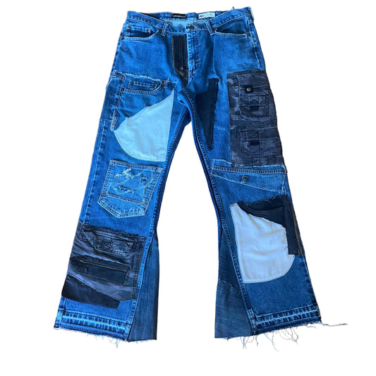 “Pockets Full” Patchwork Flared Jeans