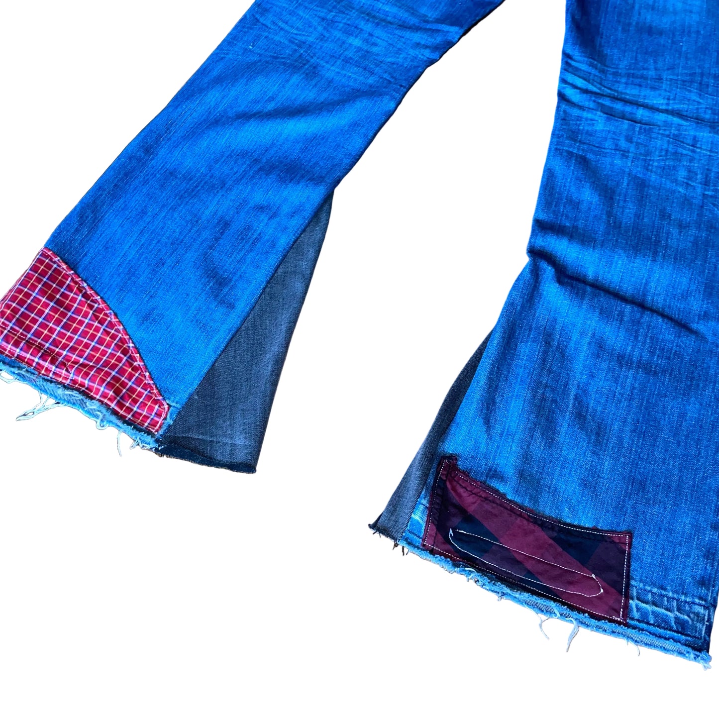 Flannel Patchwork Flared Jeans