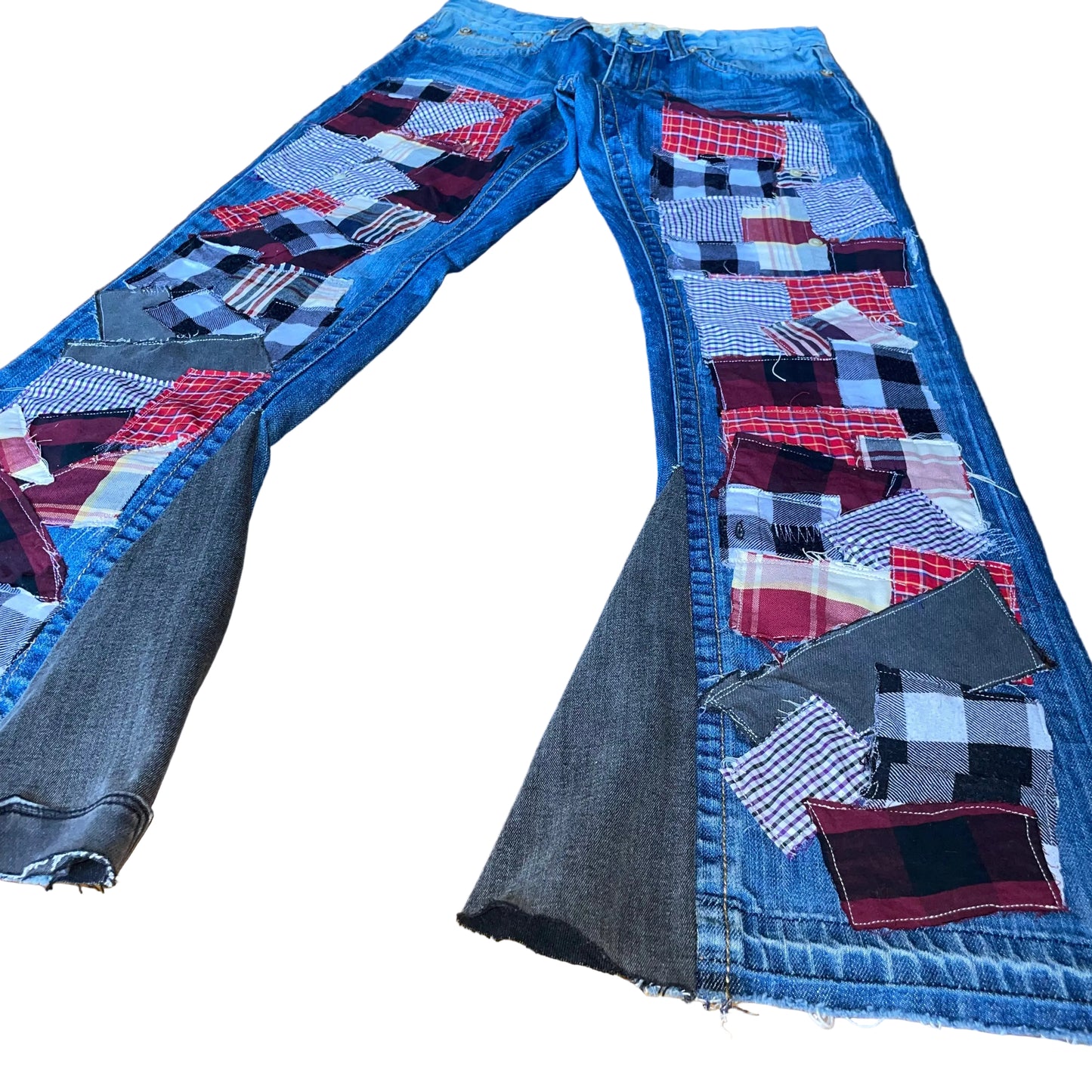 Flannel Patchwork Flared Jeans