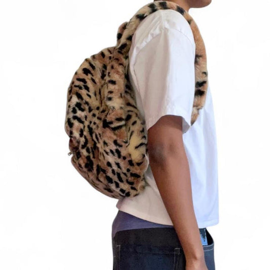 Fur Leopard Print Backpack