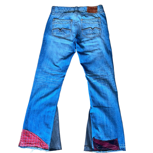 Flannel Patchwork Flared Jeans