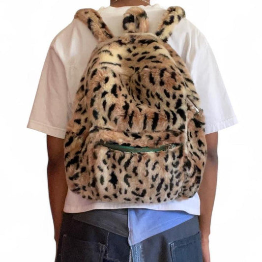 Fur Leopard Print Backpack